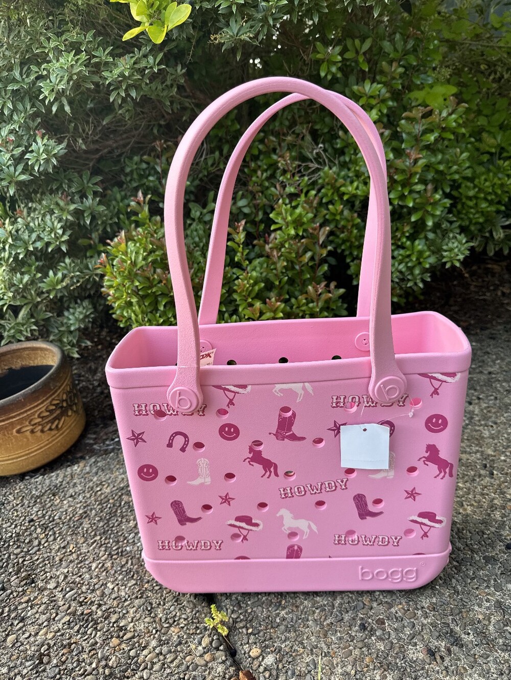 15" Bogg Bag Medium 15" Pink Howdy Cowgirl Tote Western Beach Bag NWT